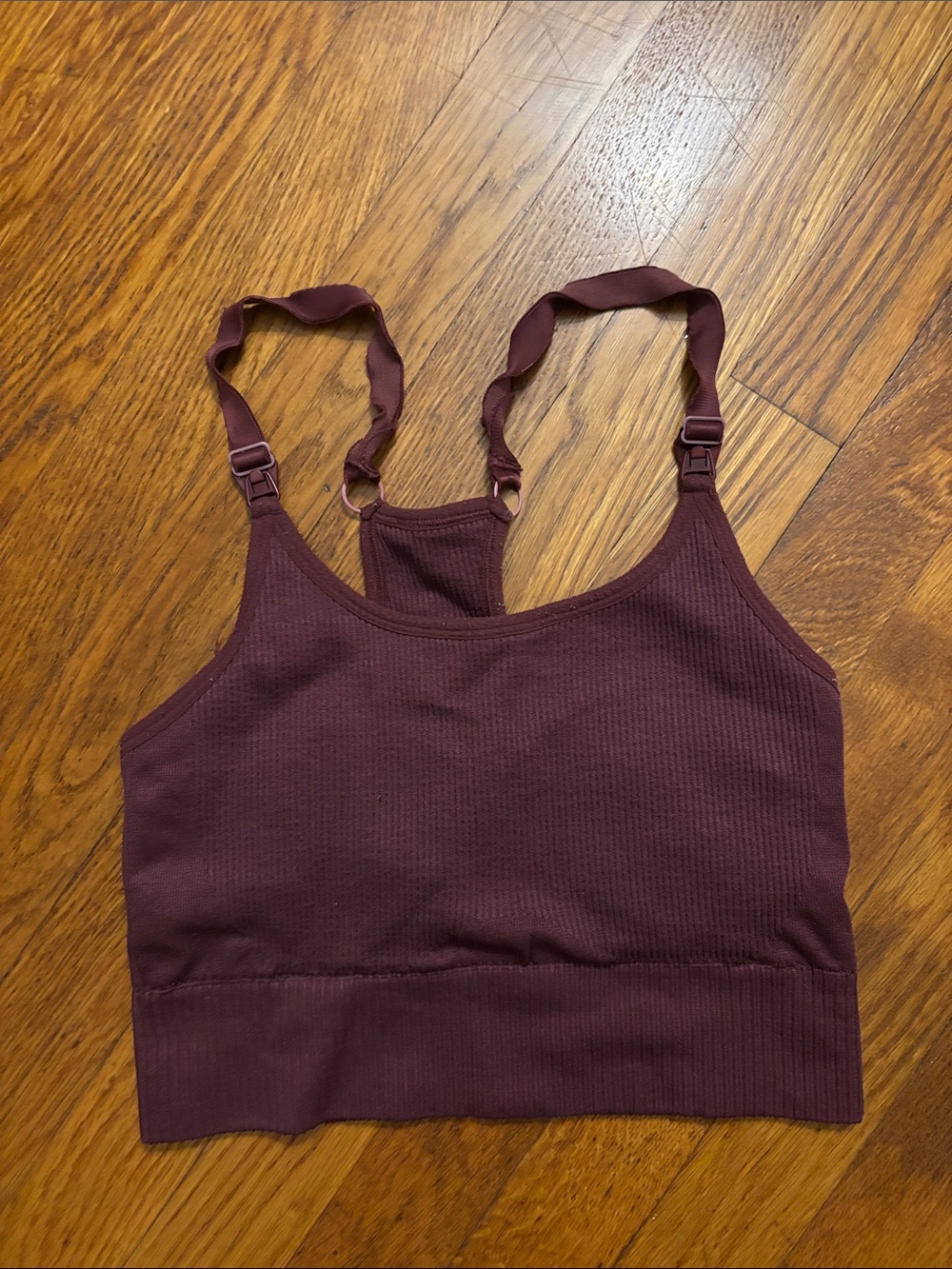 Ribbed Wine-Colored long line nursing sports bra